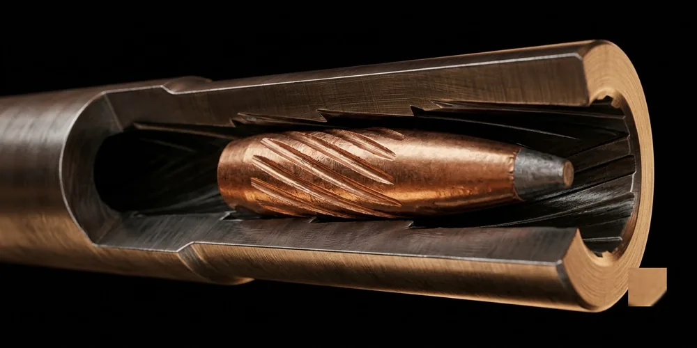 Cutaway view of rifling inside a barrel